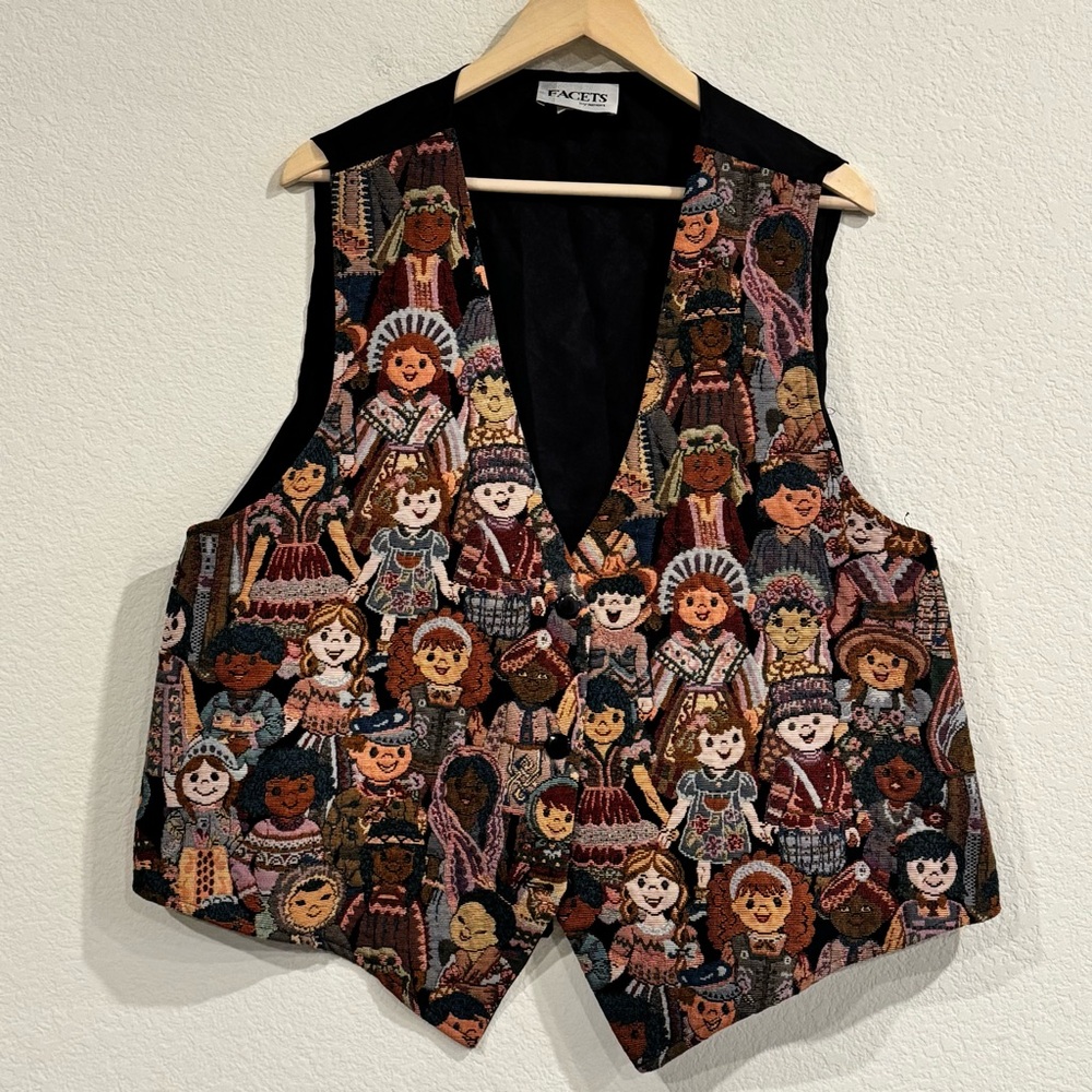 Vintage Facets Tapestry Multicultural "Children of the World Vest Size 2X